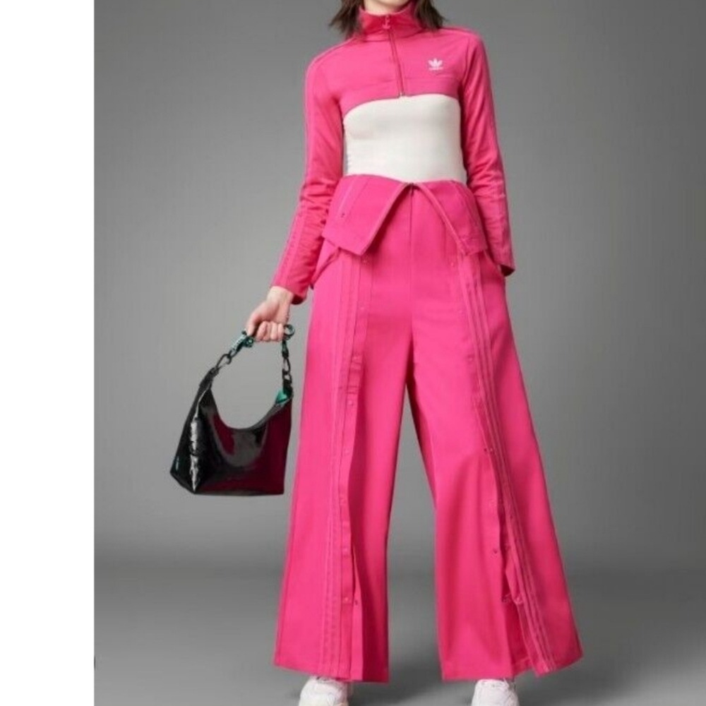 ADIDAS 2 pc Magenta Pink Overall Bolero Crop Jacket Snap Up Dungaree Jumpsuit XS